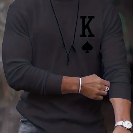 Letter K Print Long Sleeve Sports Shirt, Men's Casual Crew Neck Sport T-shirt