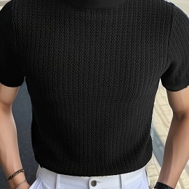 Men's Comfy Chic Turtleneck Solid T-shirt, Men's Summer Slim Fit Outdoor Clothes, Men's Clothing, Tops For Men, Gift For Men
