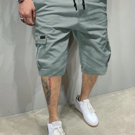 Men's Stylish Loose Solid Cargo Shorts With Pockets, Active Breathable Comfy Drawstring Shorts For Hiking Jogging Cycling Outdoor Fitness Workout