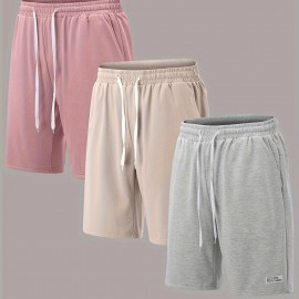 3pcs Classic Design Casual Cotton Slightly Stretch Drawstring Shorts, Men's Shorts For Summer