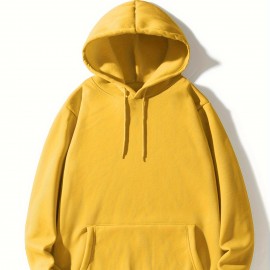 Hoodies For Men, Solid Color Hoodie, Men's Casual Pullover Hooded Sweatshirt With Kangaroo Pocket For Spring Fall, As Gifts