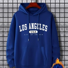Los Angeles Print Hoodie, Cool Hoodies For Men, Men's Casual Graphic Design Pullover Hooded Sweatshirt With Kangaroo Pocket Streetwear For Winter Fall, As Gifts